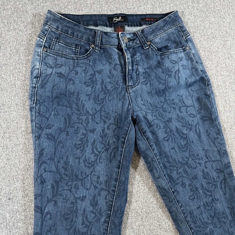 Earl Jeans Size 8‎ Skinny Blue Floral Print Stretch Denim Pants Women's